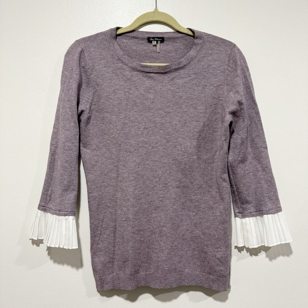 Vila Milano Women Purple Mauve Lavender Sweater With White Pleated Cuffs